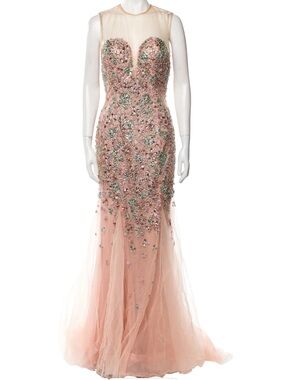 Terani Couture Women’s Patterned Long Dress Pink | Size: L